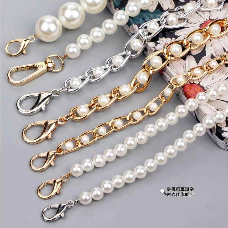 Bag Silver Pearl Chain Accessories Bag Strap Crossbody Shoulder Strap Bag Chain Women's Metal Bag Strap Gold Black Iron Chain