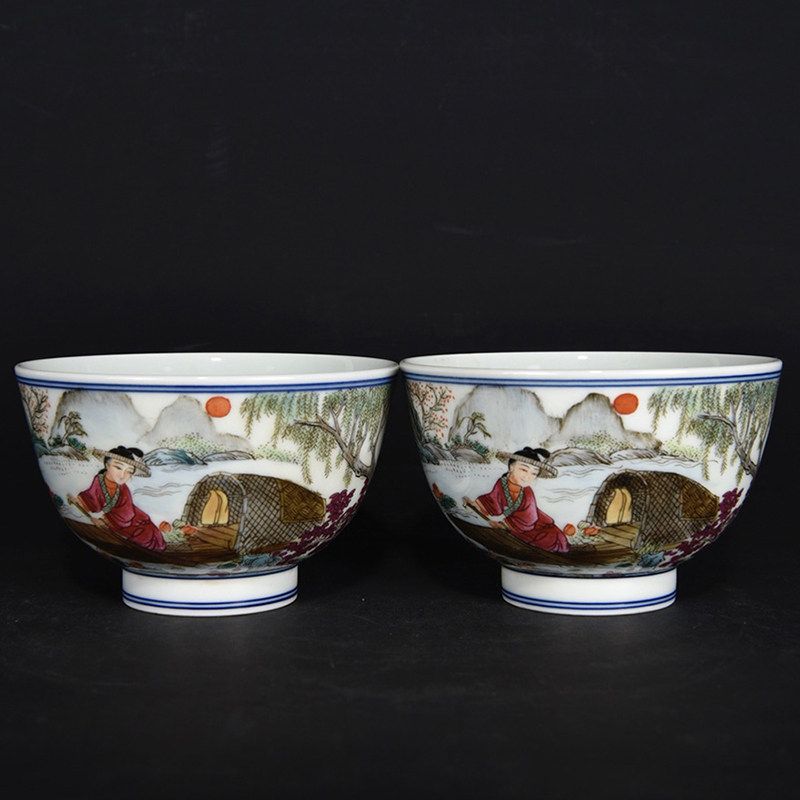 LY0767 Qing Kangxi style pastel Xishi picking lotus character story cup