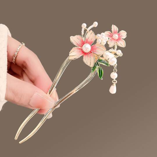 Han Dynasty Hair Accessories for Girls, Ancient Style Flower Tassel Hairpins, Little Girls' Hairpins, Ancient Costume Headwear, U-Shaped Hairpins