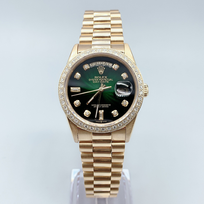 Rolex Men's Watch Day-Date 18K Gold with Diamond-Encrusted Back Automatic Mechanical Watch for Men 9.8 New 18238