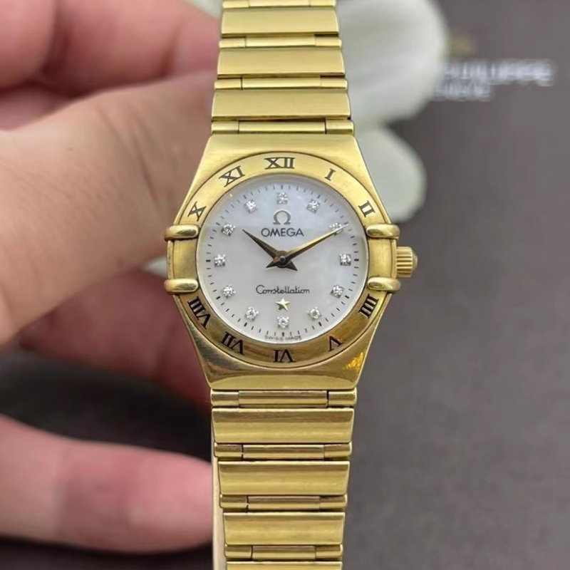 Box and Papers, 98% New, 22mm Omega Constellation 18K Gold 1162.75.00 Quartz Women's Watch, Genuine