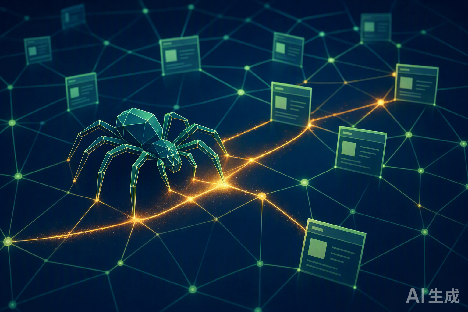 Spider crawling across connected page web