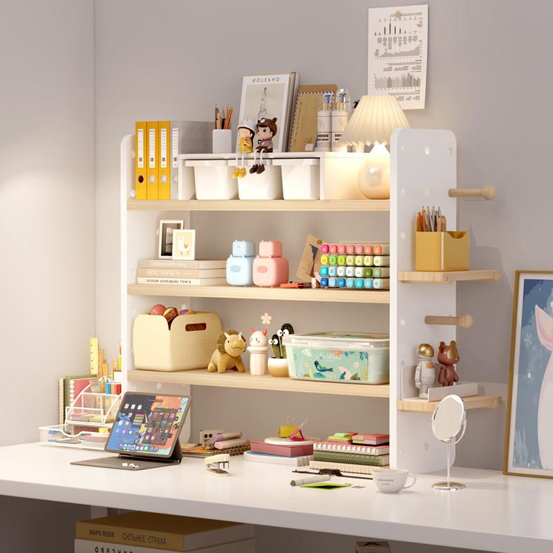 Computer desk solid wood bookshelves desk student study desk hole board desktop storage rack multi-layer storage table shelves