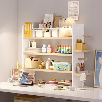 Computer desk solid wood bookshelves desk student study desk hole board desktop storage rack multi-layer storage table shelves