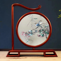 Suzhou embroidery finely polished pure handmade rosewood double-sided embroidery ornament Birds and Flowers Chinese style craft gift