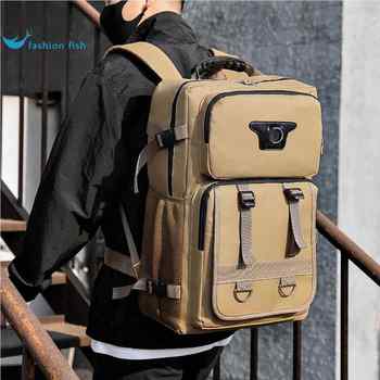 2024 New Men's Multifunctional Motorcycle Canvas Backpack Large Capacity Outdoor Travel Bag Travel Tactical Backpack