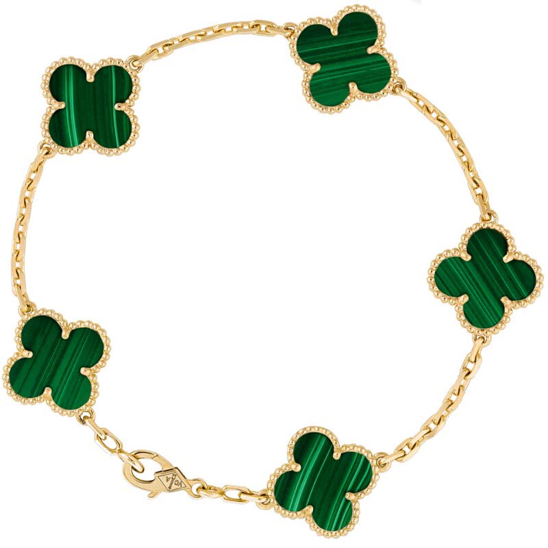 [9.9 New] Van Cleef & Arpels Vca Medium Size Malachite Five-Flower Bracelet Genuine Women's Bracelet Luxury Wristband