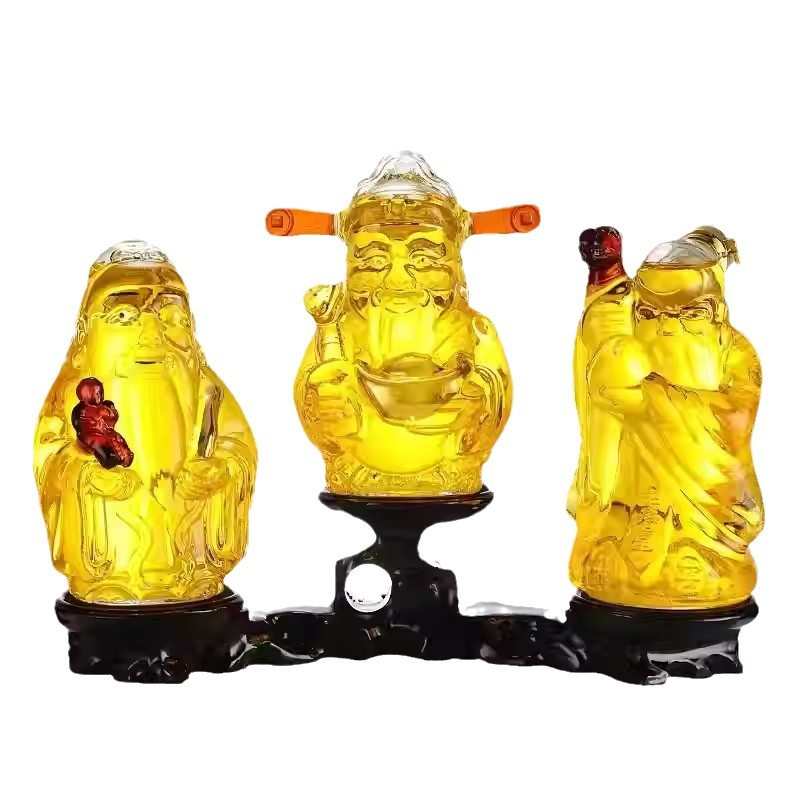 New Fu Lu Shou wine bottle household glass bubble wine bottle art ornament gift seal wine bottle transparent bubble wine bottle