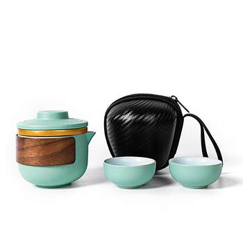 Ceramic quick cup one pot two cups portable travel tea set outdoor camping travel accompanying storage bag teapot