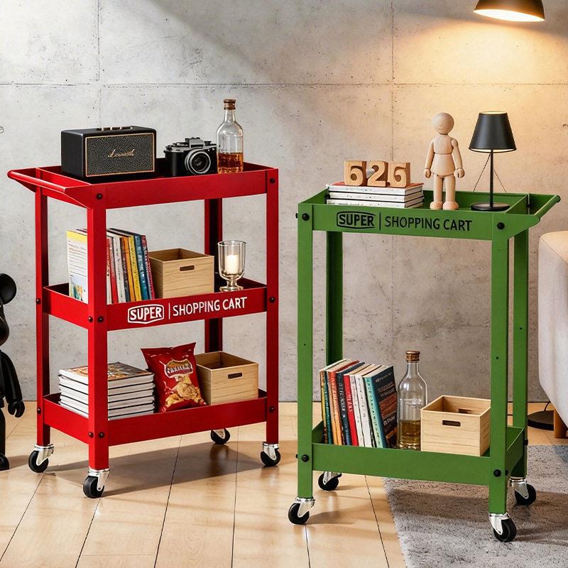 Metal Small Cart with Pegboard for Home Use, Industrial Style, for Snacks, Plants, Books, Movable Coffee Table, Studio Storage Cart
