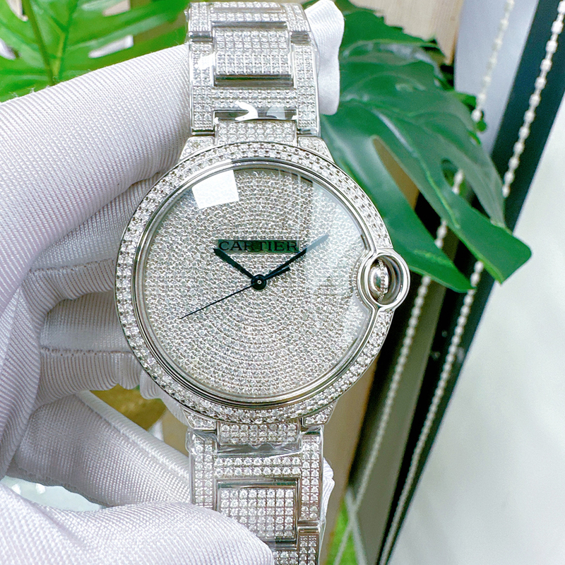 Cartier 42mm Blue Balloon Men's Watch with Diamonds on the Back, Automatic Mechanical Wristwatch, 98% New