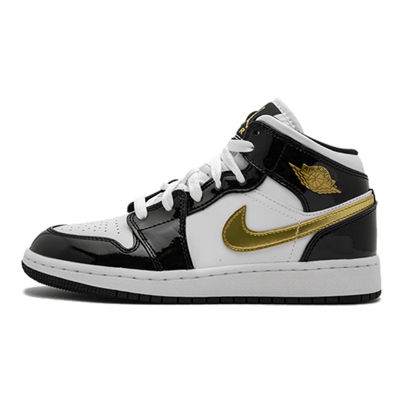 Jordan Air Jordan 1 Mid Patent Black White Gold 漆皮 酷炫,运动鞋new,童鞋/青少年鞋,淘宝优惠券,粉丝福利购,淘宝优惠卷