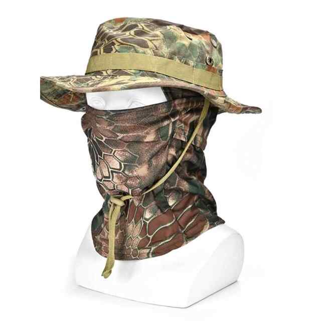 Camouflage round edge bean hat outdoor military fan mountaineering bicycle mask camping fishing warm sun protection breathable quick-drying