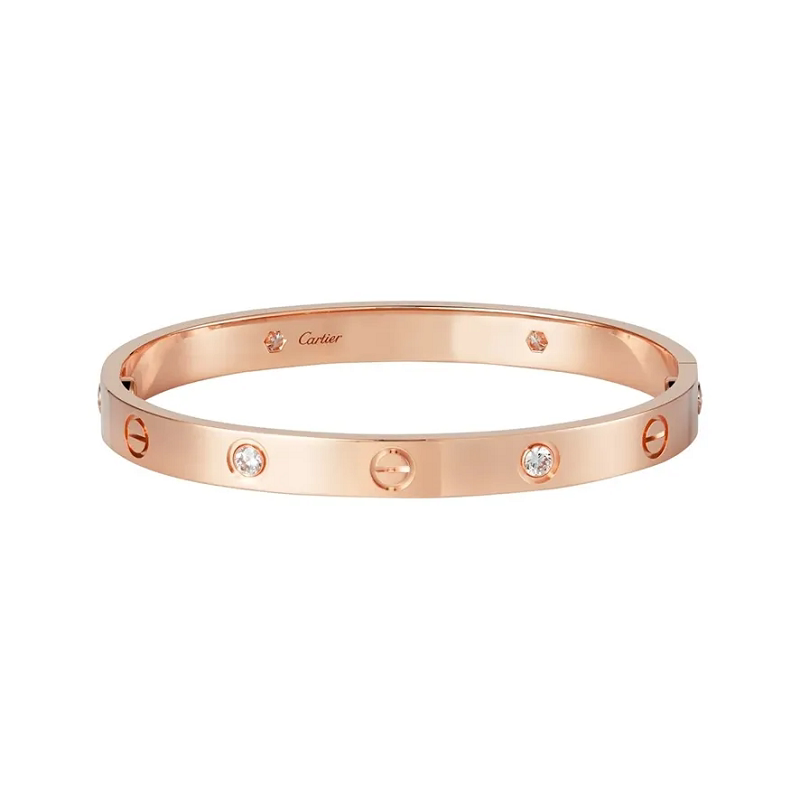 9.9/9.8 New Cartier Love Series 18K Rose Gold Wide Version 4-Diamond Bracelet B6036017