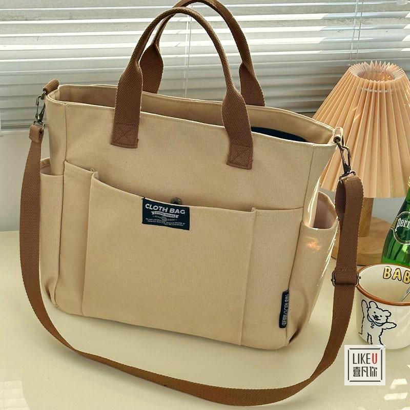Original Thickened Multi-Pocket Japanese-Style Tote Canvas Bag Casual Student Computer Simple Handbag Shoulder Crossbody Book Bag