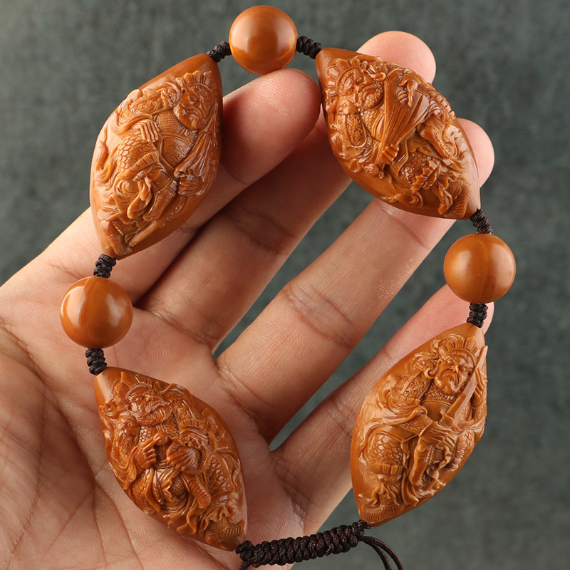 2 4x4 3cm Merlin Nuclear (Big Four Heaven Wang) Chen Ren Hua Works Olive Nuclear Sculpture Triple Flower Old Oil Nuclear