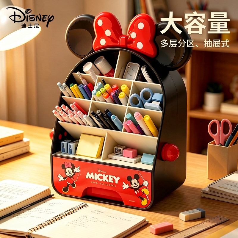 Disney Desktop Drawer-Type Storage Box Mickey Slanted Insert-Type Large-Capacity Stationery and Cosmetics Storage Rack
