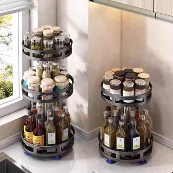 Multi-layer rotary seasoning rack debris kitchen household countertop corner storage rack internet celebrity multi-purpose storage rack vegetable rack