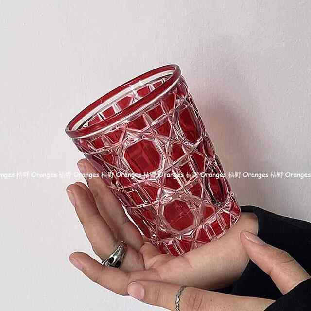 Oranges Light Luxury Style Rhombus Ruby Crystal Cup Ins Household Water Cup Juice Cup Coffee Cup Glass Cup