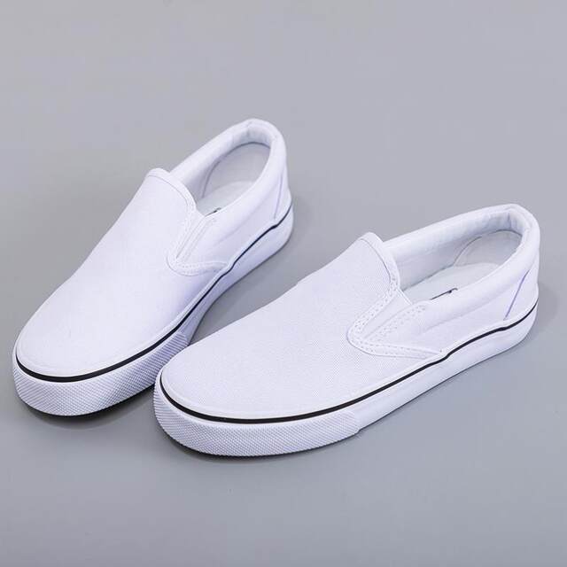 Slip-On White Canvas Shoes, Hand-Painted Black and White Canvas Shoes, Lazy Couple Shoes, Hospital Nurse Shoes, Rainier 227