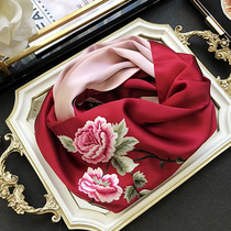 Purely hand-embroidered mulberry silk scarf Peony Dew warm gift embroidered silk