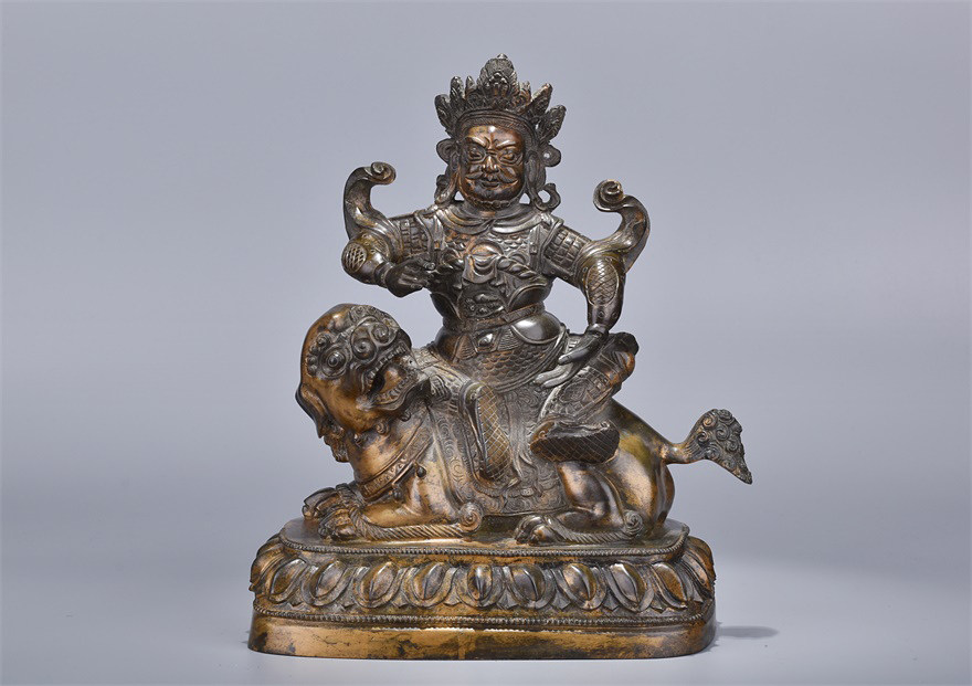 (Ghost City) A1686 The statue of the old purple copper paint golden god of wealth is 21 cm high and weighs 2.98 kg