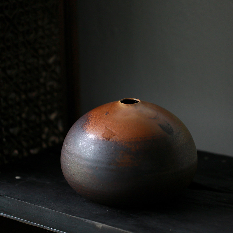 Japanese chronology Old Echizen ware Hanging belly round flower arrangement into the appreciation bottle in the inscription memorial bottom section