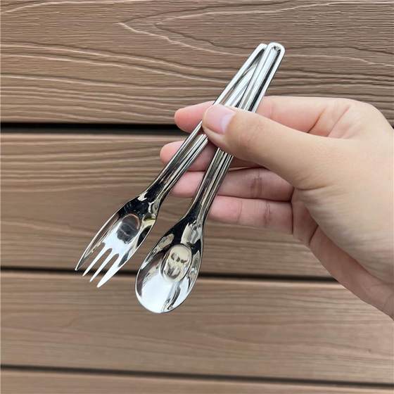 1810不锈钢儿童勺子吃面叉便携婴儿宝宝勺叉套装学生餐具甜品勺叉