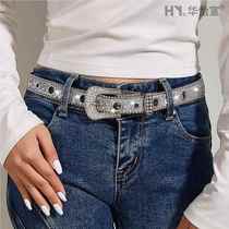 y2k American niche personality hot girl wide leather belt skirt female decoration high-end rhinestones with pants fashionable silver