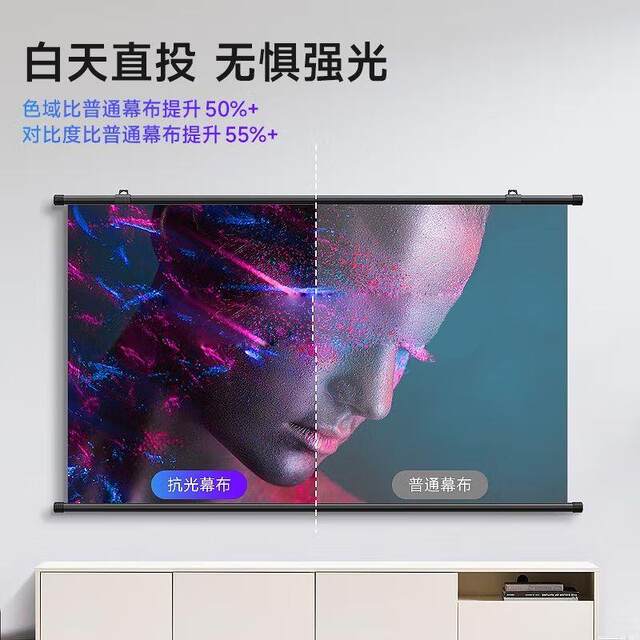 Projector Screen Anti-Light Wall-Mounted Screen for Home Use, Home Theater, No-Drill High-Definition Projection Cloth, 72-Inch, 84-Inch, 100-Inch, 120-Inch, Portable Wall-Mounted Screen for Bedroom, Living Room, Office Projector Screen