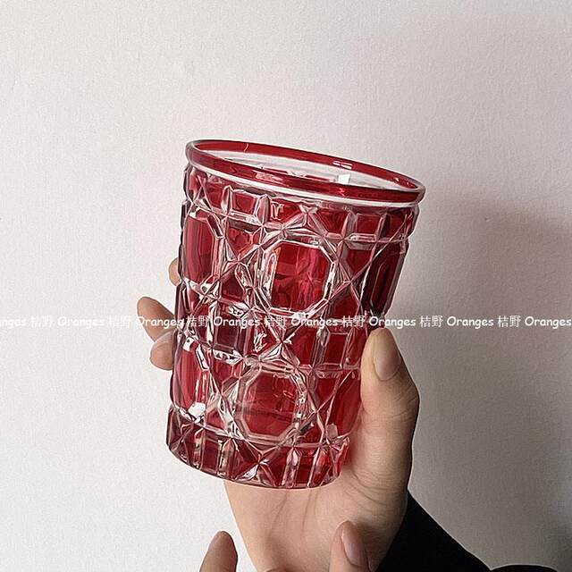 Oranges Light Luxury Style Rhombus Ruby Crystal Cup Ins Household Water Cup Juice Cup Coffee Cup Glass Cup