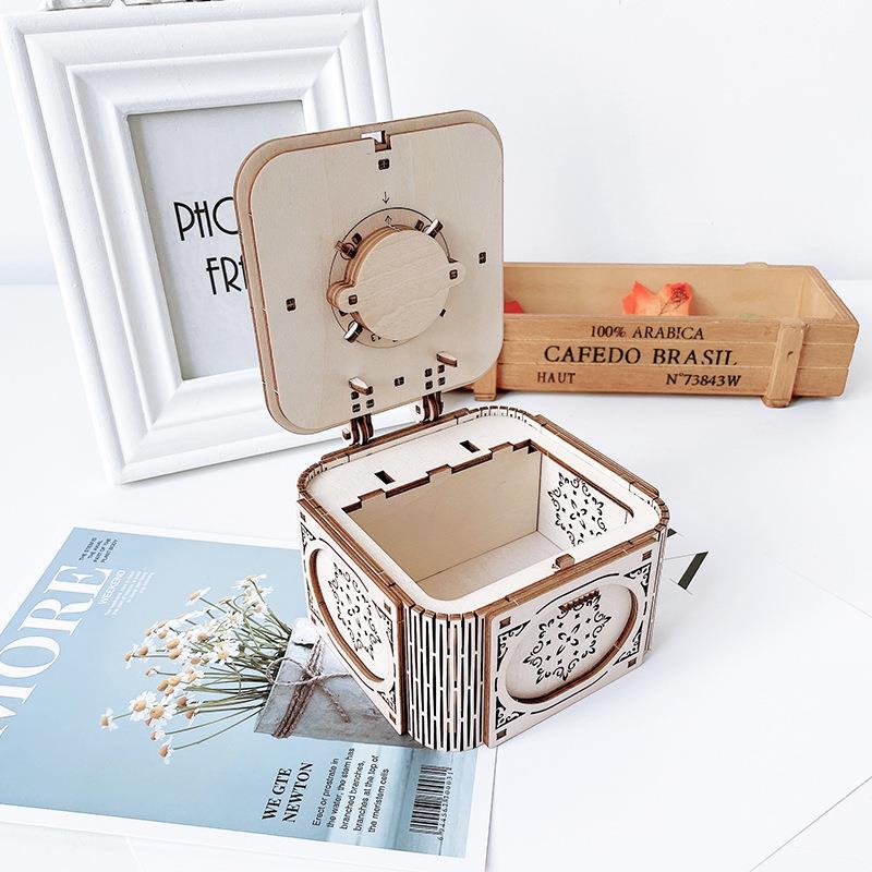 Cross-Border Hot-Selling DIY Wooden Puzzle 3D Model Wooden Mechanical High-Difficulty Assembly Music Box Jewelry Box