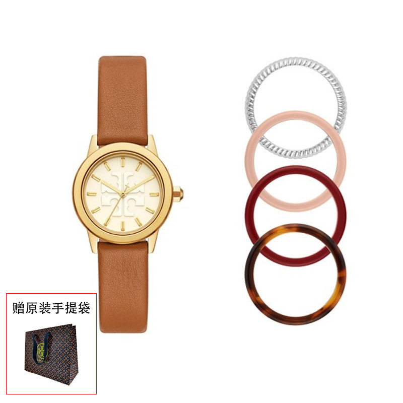 9.9 New/Unused, Retail Price: 2190, Tory Burch/Tb Women's Leather Brown Strap Watch with Interchangeable Bezel