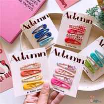 4 card-packed rubber paint Korean childrens plain bb clips girls printed oil dripping basic broken hair clips hair accessories