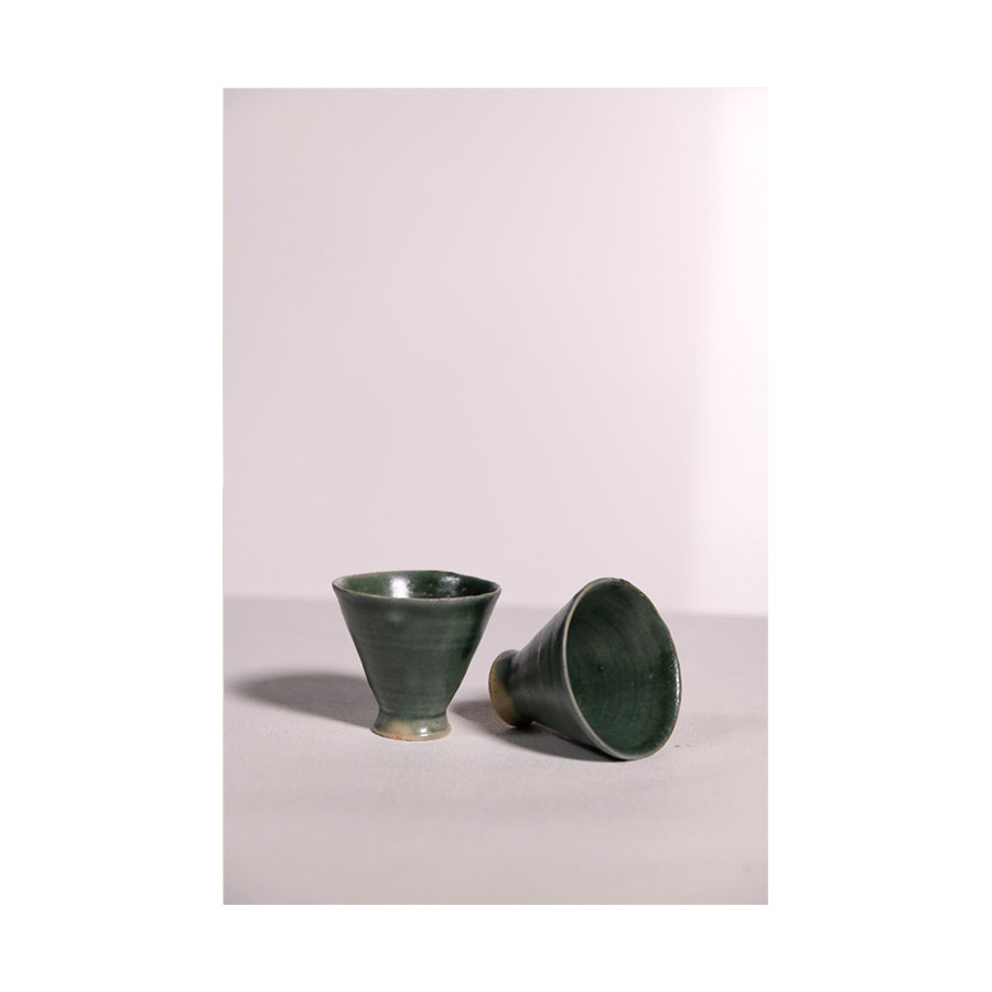 (Zhuzhong Art Collection Series) Dong Yuedong Green Glazed Open Glass Pair