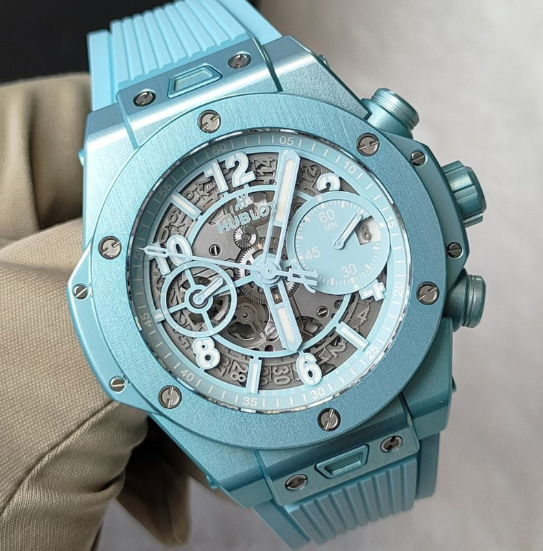 98% New 42mm Hublot Big Bang Series 441.Ub.5120.Nr Turquoise Green Automatic Mechanical Men's Watch Chronograph