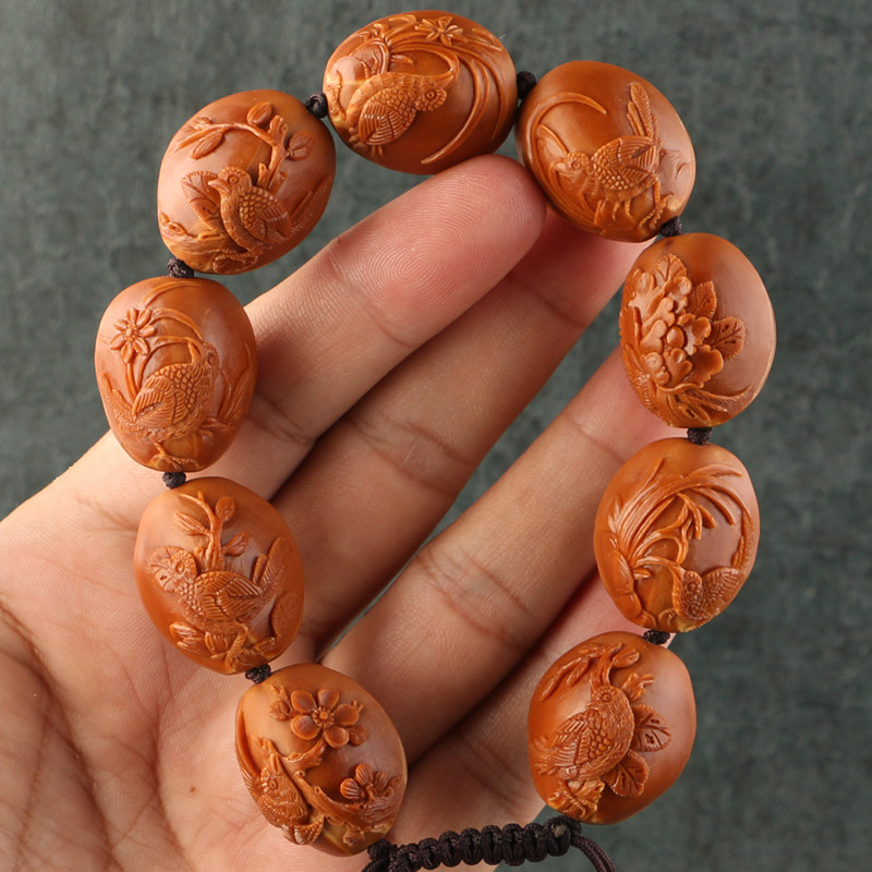 2 0x2 4cm Three Flowers Old Iron Core (Bird and Flower Fragrance) Li Yu's Olive Core Carving Men's Hand String