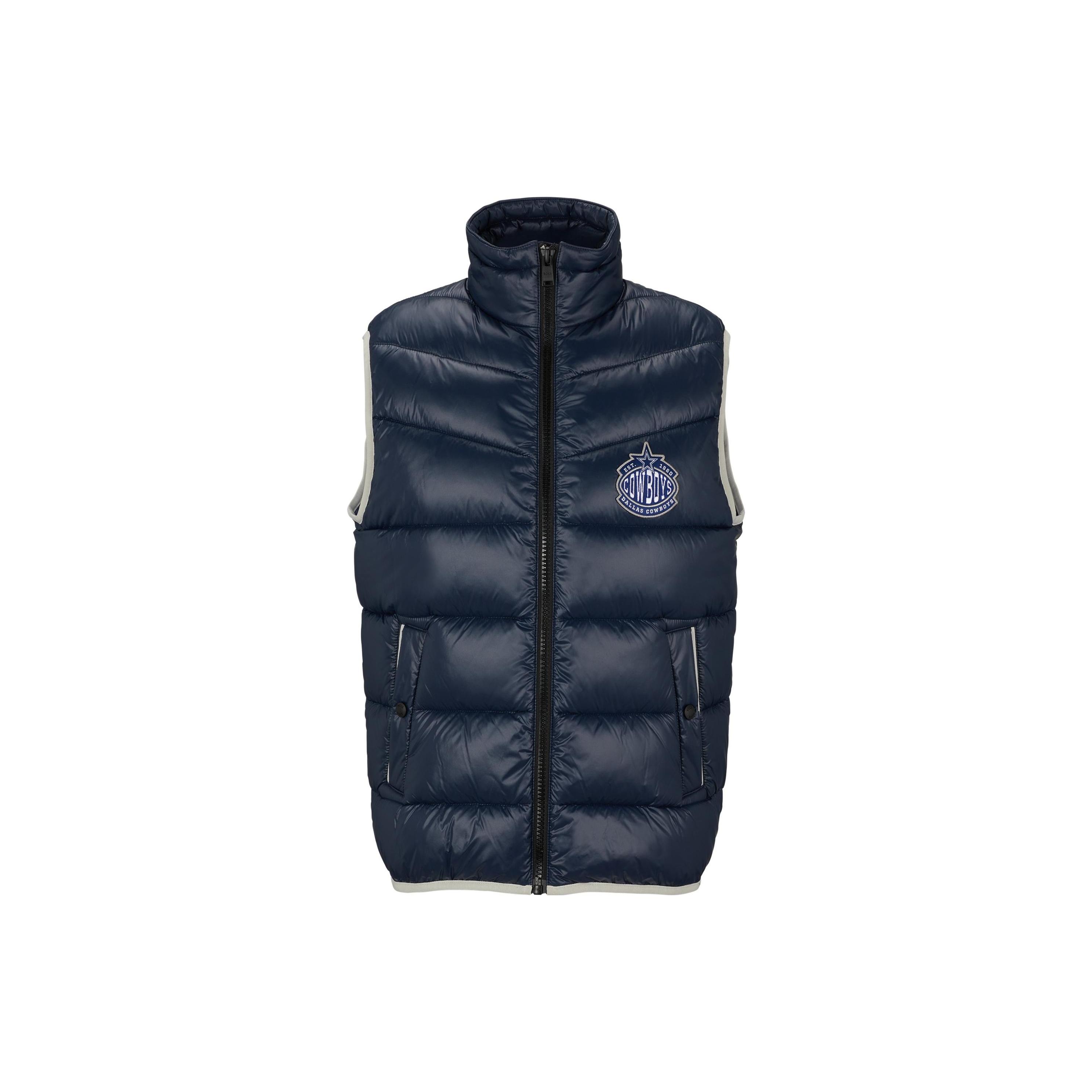 HUGO BOSS SS23 纯色亮面防水衬垫立领棉服马甲 男款 牛仔蓝