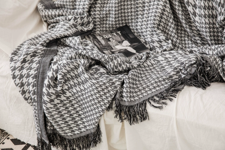 Tre điều hòa không khí chăn văn phòng ngủ trưa bông Bắc Âu giản dị hai lớp sợi nhuộm jacquard tua đôi chăn - Ném / Chăn chăn đại hàn