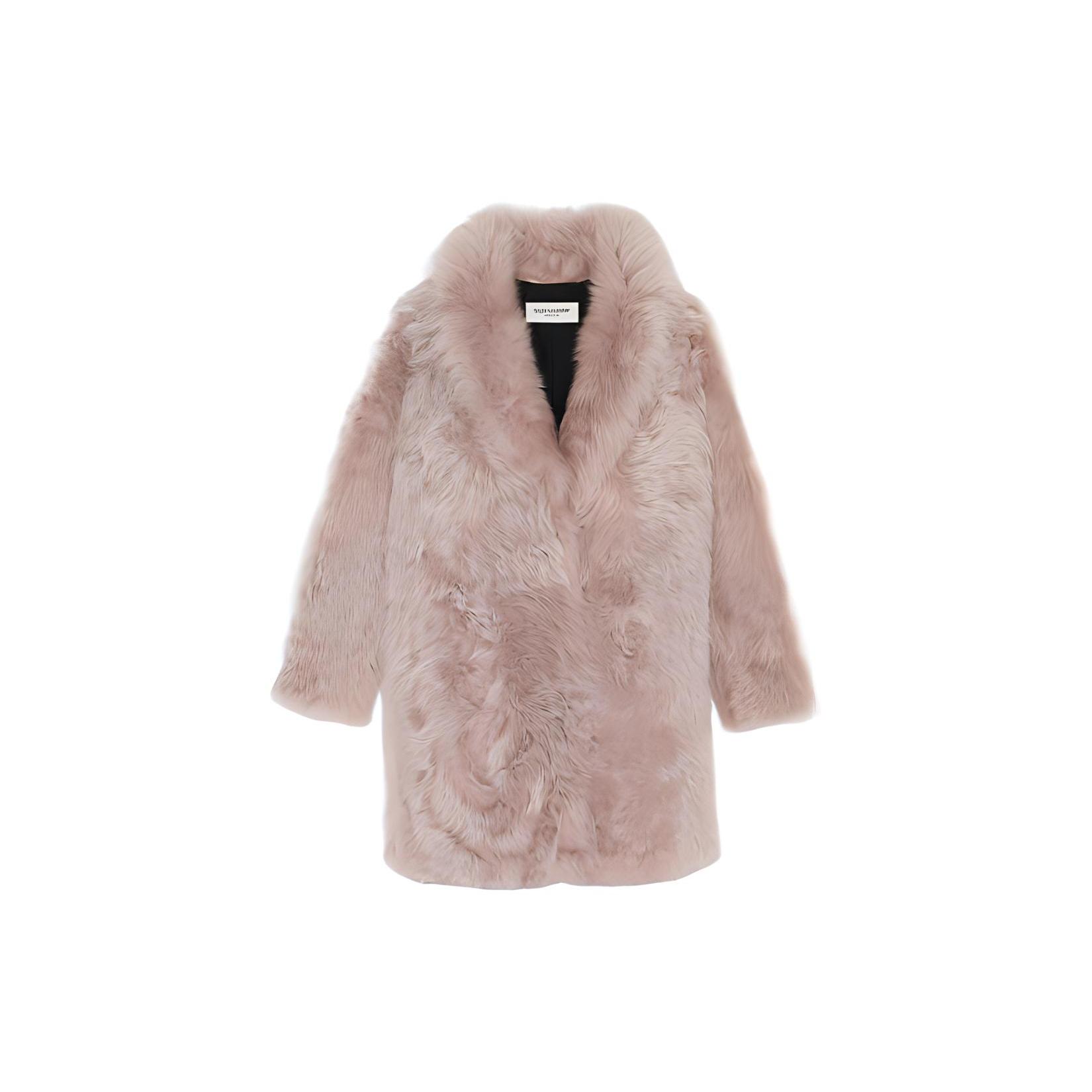 SAINT LAURENT圣罗兰 FW22 纯色翻领中长款皮衣 女款 粉色