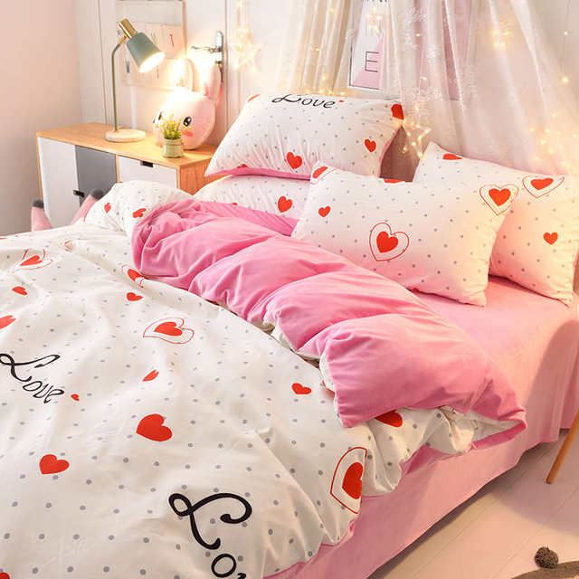 Girls' Heart A Fur B Crystal Fleece Four-Piece Set Princess Style Thickened Warm Flannel Internet Celebrity Quilt Cover Bedding
