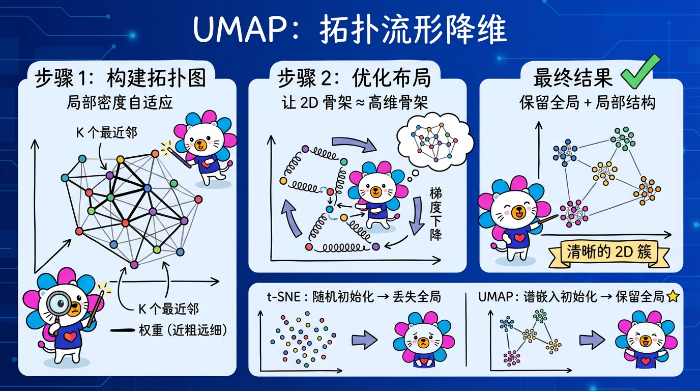 UMAP 拓扑骨架示意图
