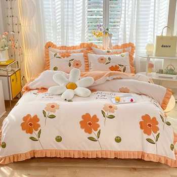 Internet celebrity style thickened four-piece set korean girl-heart princess style double quilt cover bed skirt bed sheet bed cover