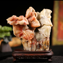 Collection of cultural toys Shoushan stone ornaments lotus leaves good luck and good luck fine carvings exquisite collection