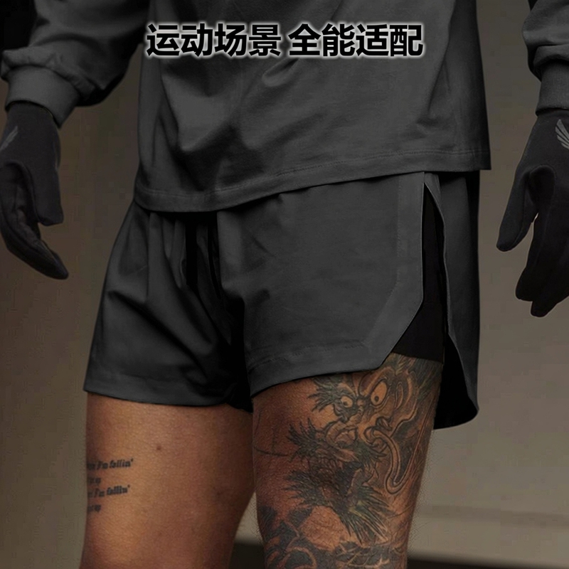 Men's Quick-Drying Double-Layered Shorts with Lining, American Style, Two-In-One Design for Running, Basketball, and Weightlifting Training Men's Quick-Drying Double-Layered Shorts with Lining, American Style, Two-In-One Design for Running, Basketball, and Weightlifting Training