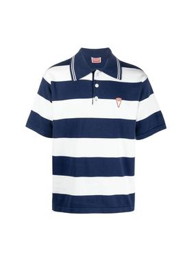 KENZO SS24 Logo印花条纹短袖Polo衫 男款 蓝色