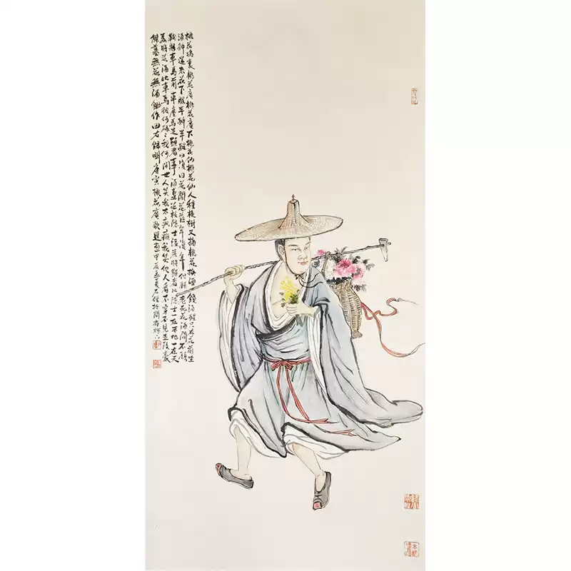 桃花庵唐伯虎人物画禅意石僧名家水墨挂画国画手绘真迹