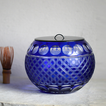 Japanese handmade large-size blue Kiriko water finger elegant and attractive