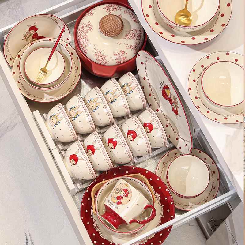 Rabbit Bowl and Plate Set for Home Use 2025 New Model Cute High-Value Rice Bowls and Plates High-Value Kitchenware