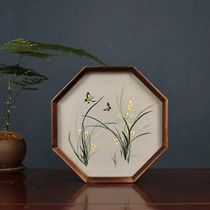 Exquisite gift box pure handmade Suzhou embroidery double-sided embroidered walnut wood ornament Orchid Grass intangible cultural heritage business souvenir